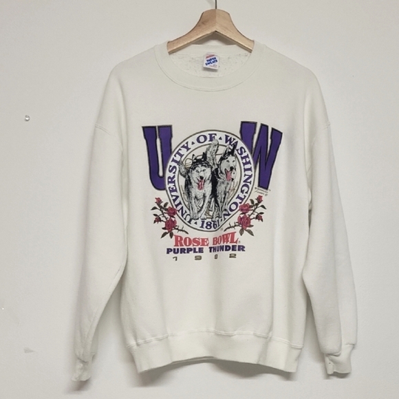 Vintage UOWUnisex White purple CrewneckRose Bowl Purple Thunder